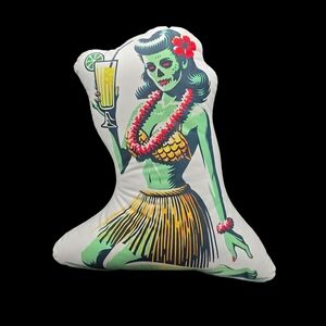 Tiki Yard Zombie Hulu Girl Pillow. 16" T x 15" W, 3-5" Thick, So Cute 🌴🍹🏝 !
